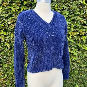 Cozy Macy’s Bar III Blue Chenille Style Cropped Sweater S